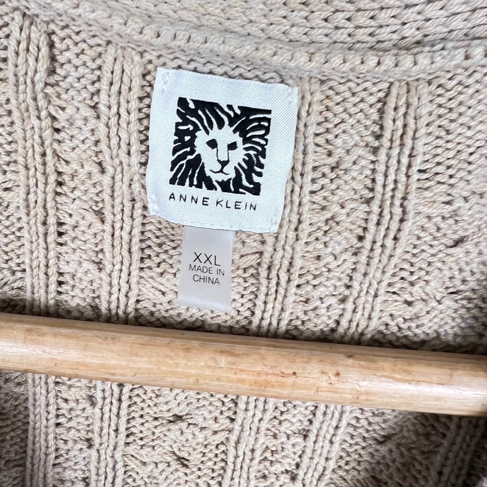 Anne Klein Cardigan Grandma XXL Cable Rhinestone Beige Oversized Sweater Cozy - Picture 2 of 10